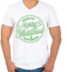 printfashion Merry Christmas - Férfi V-nyakú póló - Fehér (11219362)
