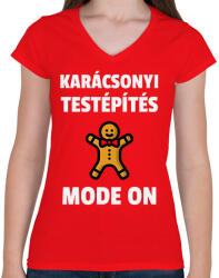 printfashion KARÁCSONYI TESTÉPÍTÉS - Női V-nyakú póló - Piros (9557065)