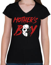printfashion Mother's boy - Női V-nyakú póló - Fekete (14685078)