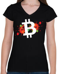 printfashion BITCOIN 4EVER 30 - Női V-nyakú póló - Fekete (6107546)