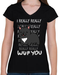 printfashion Francia bulldog fekete - Női V-nyakú póló - Fekete (1488901)