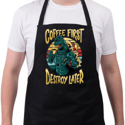 printfashion Előbb kávé, aztán pusztítás - Kötény - Fekete (4929404)