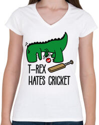 printfashion T-rex hates cricket - Női V-nyakú póló - Fehér (15836262)