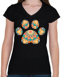 printfashion Mandala mancs - Női V-nyakú póló - Fekete (4779373)