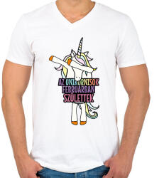 printfashion Unikornis szülinap február - Férfi V-nyakú póló - Fehér (1929015)