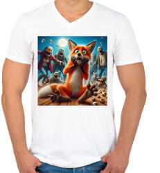 printfashion Fura cuki vicces ijedt róka - Zombi invázió - Férfi V-nyakú póló - Fehér (15264508)