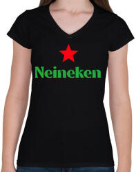printfashion Neineken - Női V-nyakú póló - Fekete (10915017)