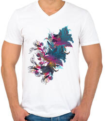 printfashion Absztrakt virág - Férfi V-nyakú póló - Fehér (1021261)
