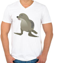 printfashion Fóka - Férfi V-nyakú póló - Fehér (12017435)