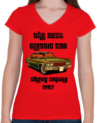 printfashion chevy impala 1963 - Női V-nyakú póló - Piros (15429753)