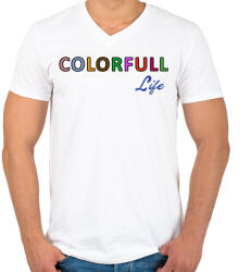 printfashion colorfull life felirat - Férfi V-nyakú póló - Fehér (1692112)