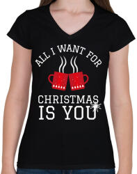 printfashion ALL I WANT FOR CHRISTMAS IS YOU - Női V-nyakú póló - Fekete (9952414)