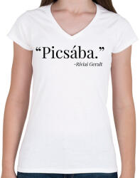 printfashion Witcher - Geralt - Picsába - Női V-nyakú póló - Fehér (2687657)