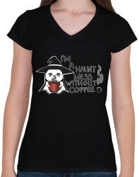 printfashion halloween kávészellem - Női V-nyakú póló - Fekete (14456984)