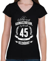 printfashion kamasz-45-white - Női V-nyakú póló - Fekete (603195)