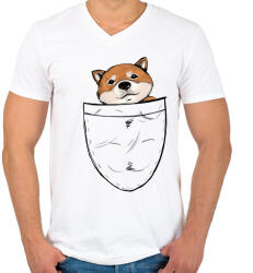 printfashion Shiba zsebminta - Férfi V-nyakú póló - Fehér (13575869)