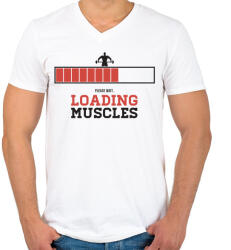 printfashion Loading Muscles - Férfi V-nyakú póló - Fehér (949750)