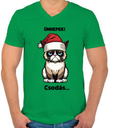 printfashion Csodás grumpy cat - Férfi V-nyakú póló - Zöld (14870363)