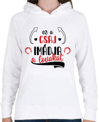 printfashion Ez a csaj imádja a lovakat - Női kapucnis pulóver - Fehér (12721958)
