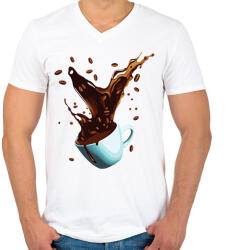 printfashion Kávé robbanás - Férfi V-nyakú póló - Fehér (13879724)