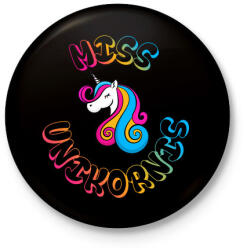 printfashion Miss Unikornis - Kitűző, hűtőmágnes - Fekete (3102948)