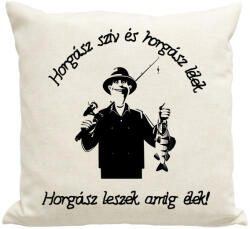 printfashion horgász szív - Párnahuzat, Díszpárnahuzat - Lenvászon (1378031)