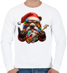 printfashion Vicces morcos karácsonyi gitáros rocker party medve - Férfi pulóver - Fehér (15238873)