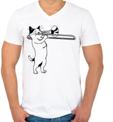 printfashion Macska harsonázik - Férfi V-nyakú póló - Fehér (10282630)