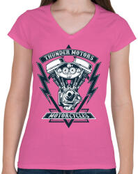 printfashion Mennydörgő motorok - Női V-nyakú póló - Rózsaszín (203355)