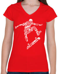 printfashion Deszkás - Női V-nyakú póló - Piros (393533)