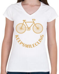 printfashion Biciklis mosoly - Női V-nyakú póló - Fehér (7430245)