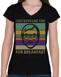 printfashion I eat guys like you - Női V-nyakú póló - Fekete (9336513)
