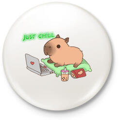 printfashion Just chill - Capybara - Kitűző, hűtőmágnes - Fehér (13861085)