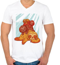 printfashion Lajhár kupac - Férfi V-nyakú póló - Fehér (11963350)