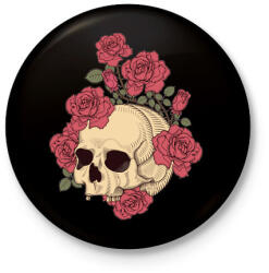 printfashion Rózsás Koponya - Kitűző, hűtőmágnes - Fekete (3098707)