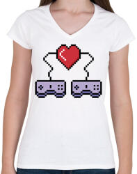 printfashion Gamer pár - Női V-nyakú póló - Fehér (8463078)
