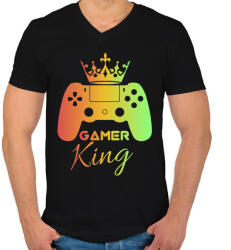 printfashion Gamer king - Férfi V-nyakú póló - Fekete (3929523)
