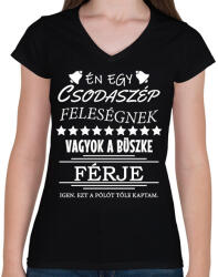 printfashion Büszke férj - Női V-nyakú póló - Fekete (2038807)