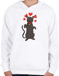 printfashion Fekete macska - Gyerek kapucnis pulóver - Fehér (6379075)