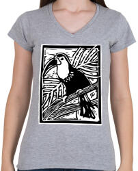 printfashion tukán - Női V-nyakú póló - Sport szürke (5721823)