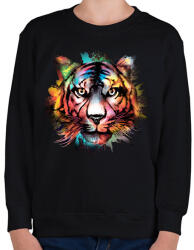 printfashion Színes tigris - Gyerek pulóver - Fekete (8046384)