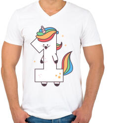 printfashion 1 éves unikornis - Férfi V-nyakú póló - Fehér (11803449)