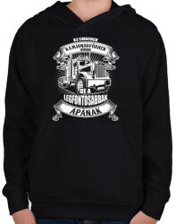 printfashion Kamionsofőr apa - Gyerek kapucnis pulóver - Fekete (1091699)