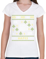 printfashion Ho ho ho hapci - Női V-nyakú póló - Fehér (14709633)