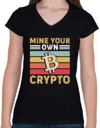printfashion BITCOIN 4 EVER 56 - Női V-nyakú póló - Fekete (6120177)