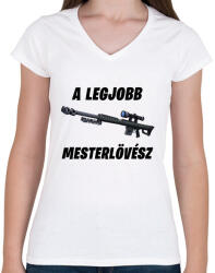 printfashion A legjobb mesterlövész - Fortnite (Fekete) - Női V-nyakú póló - Fehér (1511629)