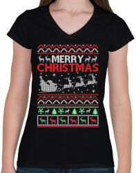 printfashion karácsonyi - Női V-nyakú póló - Fekete (14981223)