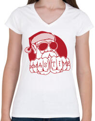 printfashion Xmas Time - Női V-nyakú póló - Fehér (14922001)