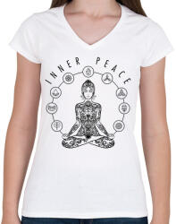 printfashion Inner Peace - Benső béke - Női V-nyakú póló - Fehér (6871874)