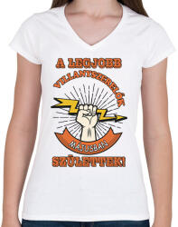 printfashion Villanyszerelő május - Női V-nyakú póló - Fehér (11406581)